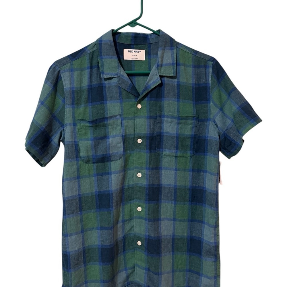 Old Navy Youth Casual Plaid Shirt in Blue and Green